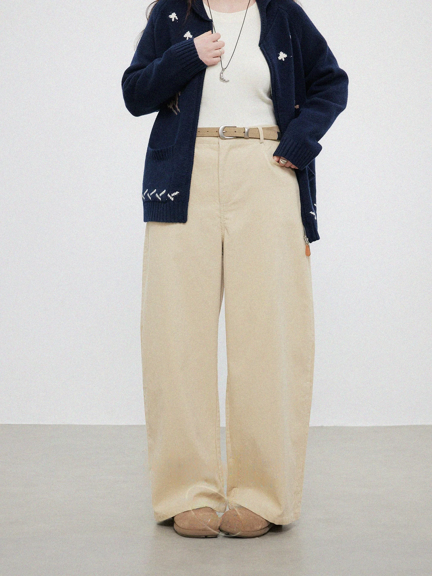 

plus Size Khaki Wide Leg Pants High Waist Drapey Casual Corduroy Long Trousers for Full Figured Women Autumn Cotton Straight Leg