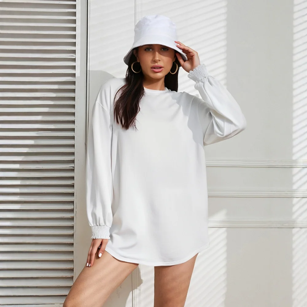 

Women's T-Shirts Spring Daily Basic Solid Color Loose Cuff Sleeve Crew Neck Casual T-Shirts