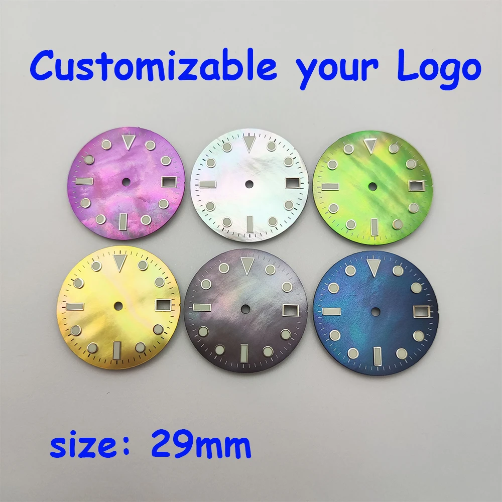 29mm New pearl oyster dial nh35 dial green luminous watch parts Fit NH35/36/70/72 movement watch accessories Customizable logo