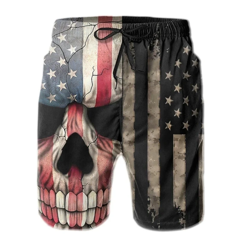 Amerikanische Flagge Pistole Waffen Hawaii 3D-Druck Hip Hop Board Shorts Sommer Badeanzug Surf Badehose große Größe Bade bekleidung Männer Strand