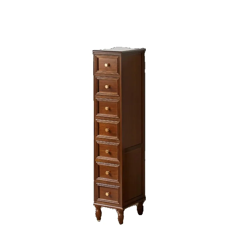 Thickened solid wood retro chest of drawers, crevice cabinet, simple bedside table, drawer type storage cabinet, small 28cm narr