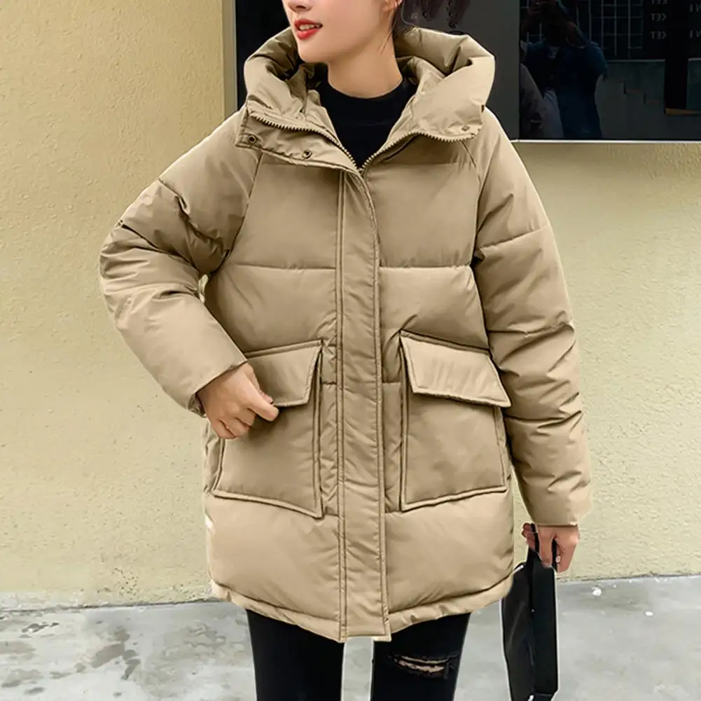 Women Cotton Jacket Stylish Women\'s Hooded Winter Jackets with Button Zipper Closure for Autumn Winter Thick Warm for Female