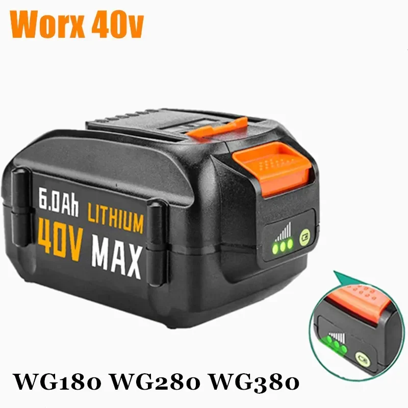 

1-2 Pack 40V WA3580 Lithium Battery for Worx 40V 6000mAh Battery WG180 WG280 WG380 WG580 40V Lawn Mower Garden Tool Battery