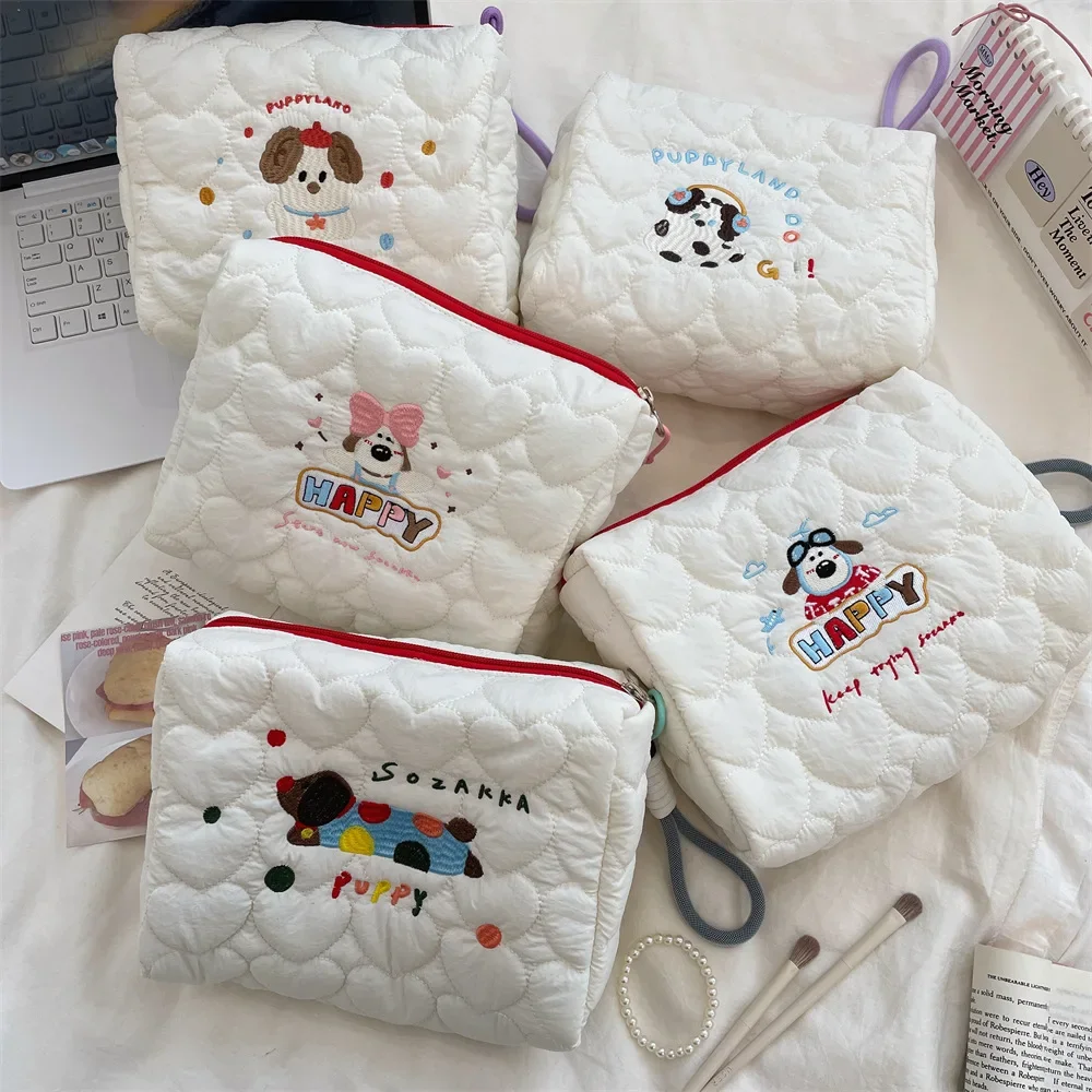 Cute Puppy borse cosmetiche da donna ricamate Cartoon Ladies borsa portaoggetti trapuntata custodia per il trucco borse da donna con pochette dolce