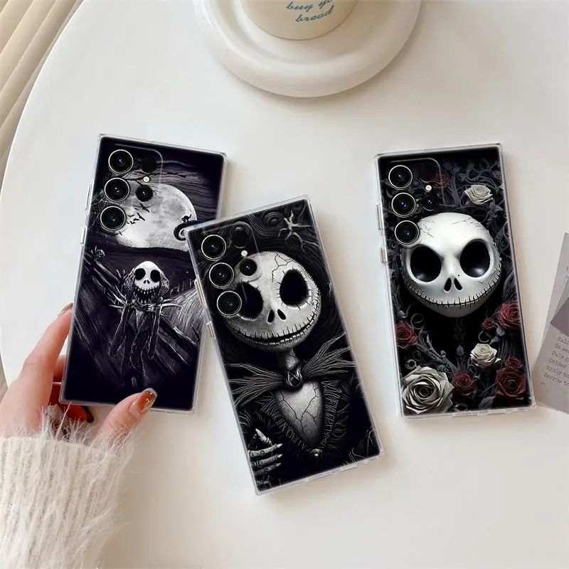 

Disney Phone Case For Samsung Galaxy S25 S24 S23 S21 Ultra S20 FE S22 Plus A35 A54 A55 5G Clear Cover Jack Skellington Black Art