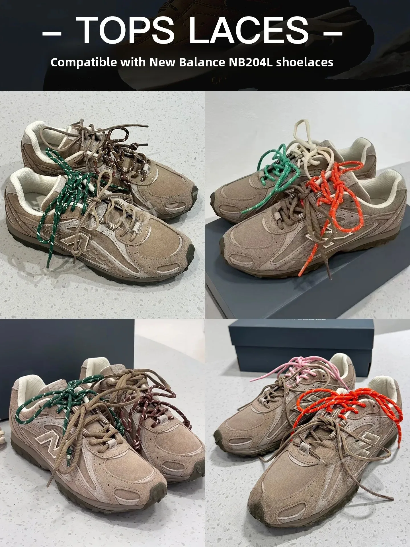NB204L Shoe Laces Brown Green Orange Beige Double Knot round Laces Wear Resistant Quick Tie Waterproof Outdoor Ca...