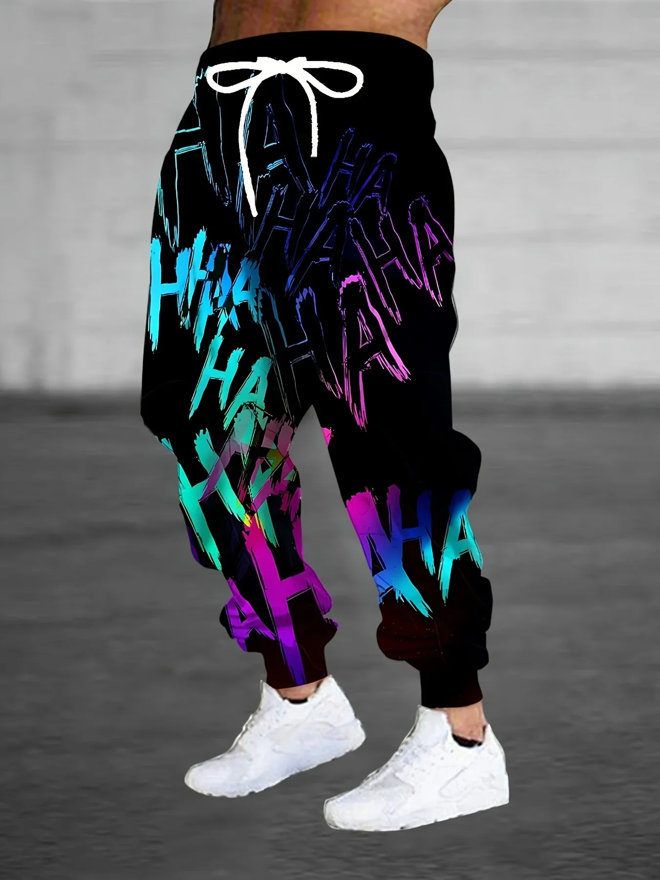 

2026 Summer Men's Neon Gradient HAHA 3D Print Casual Pants Quick Drying Breathable Elastic Waist Loose Fit Jogger Trousers Kids