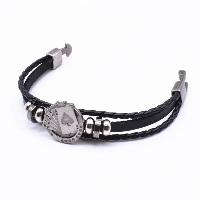 New Retro Men Playing Cards Raja Vegas Charm Bracelets Bangles Multilayer Braided Leather Friendship Jewelry Gift