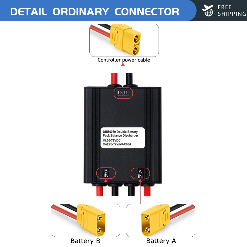 Bicicletta elettrica doppia batteria collegare 20-72V 60/80/100A 40-100V 120A adattatore convertitore di scarica modulo Ebike scarico bilanciato