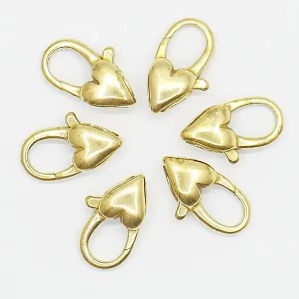 

WT-JFE132 Heart Shape Yellow Brass And 18K Gold Plated Small Clasp Buttons Jewelry Finding Necklace For Making