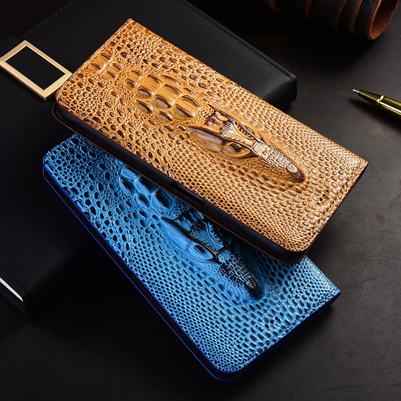 Per Samsung Galaxy S21 S22 S23 S24 S25 Edge Plus Ultra FE Modello testa di coccodrillo di custodia per telefono in vera pelle di vacchetta