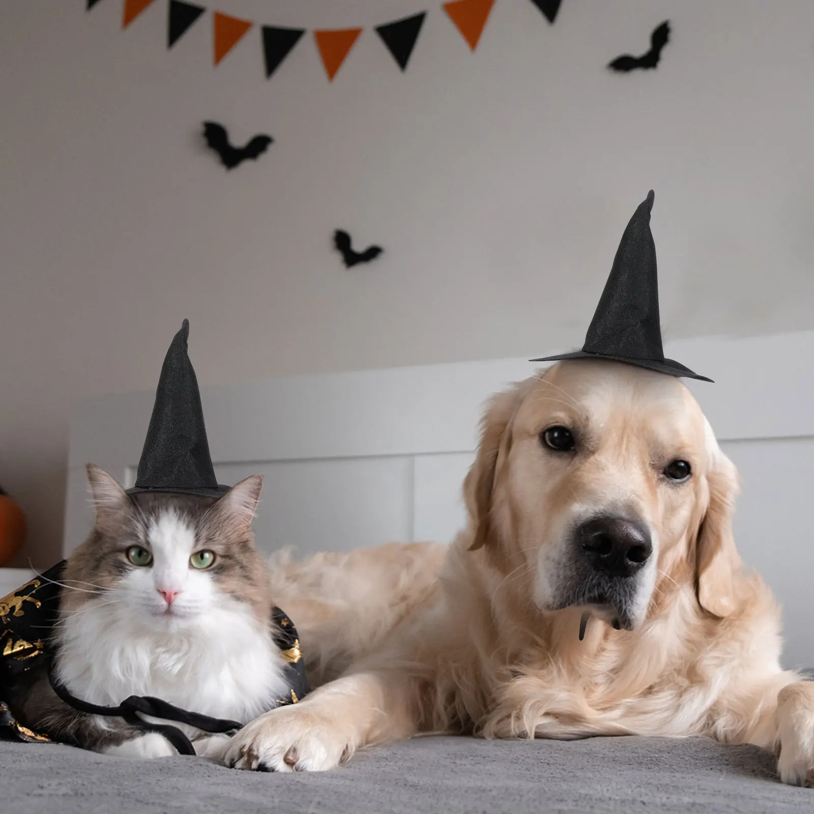 

2pcs Halloween Witch Hat For Pets Mini Black Wizard Costume Party Decoration Small Holiday Accessory Dollhouse Halloween Witch