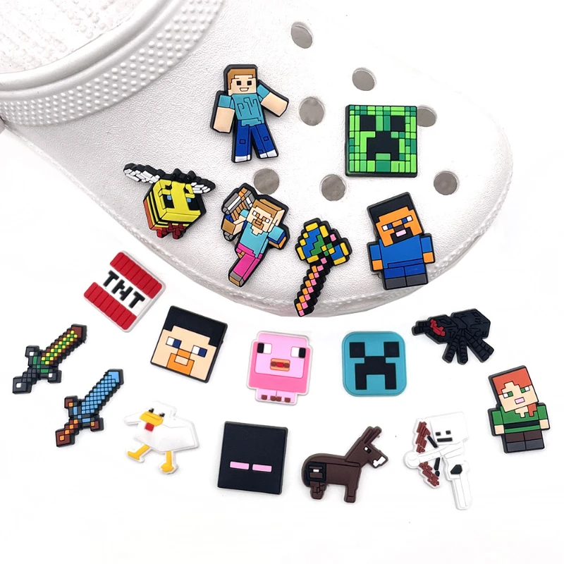 New Funny 15Pc  Pixel Theme Game Cartoon Shoes Charms For Crocs Diy Pvc Shoe Decoration Jibbitz Removable Easter Party Gifts