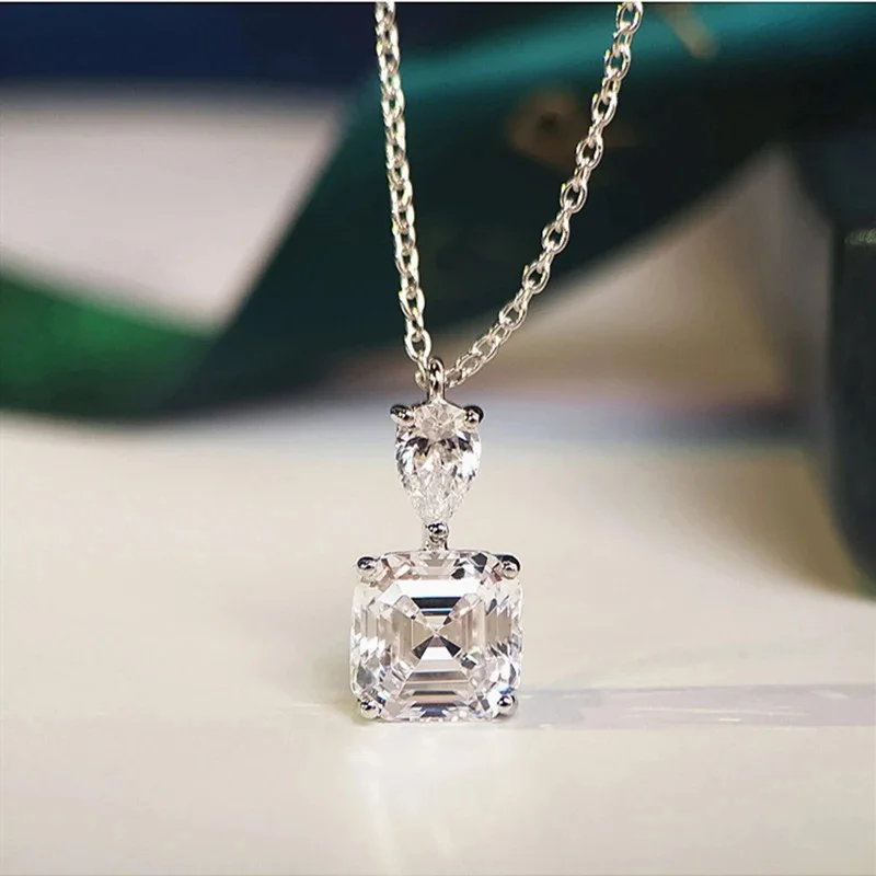 Hot Seller Pendant Necklace For Women Cushion & Pear Cut Cubic Zirconia Thin Chain Dainty Clavicle Wedding Party Jewelry Gift