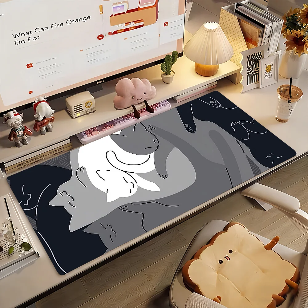 Cute Blue Cat Mouse Pad Non-slip Locking Edge Desk Mat PC Laptop Accessories Rubber Office Keyboard Large Gamers Decoracion