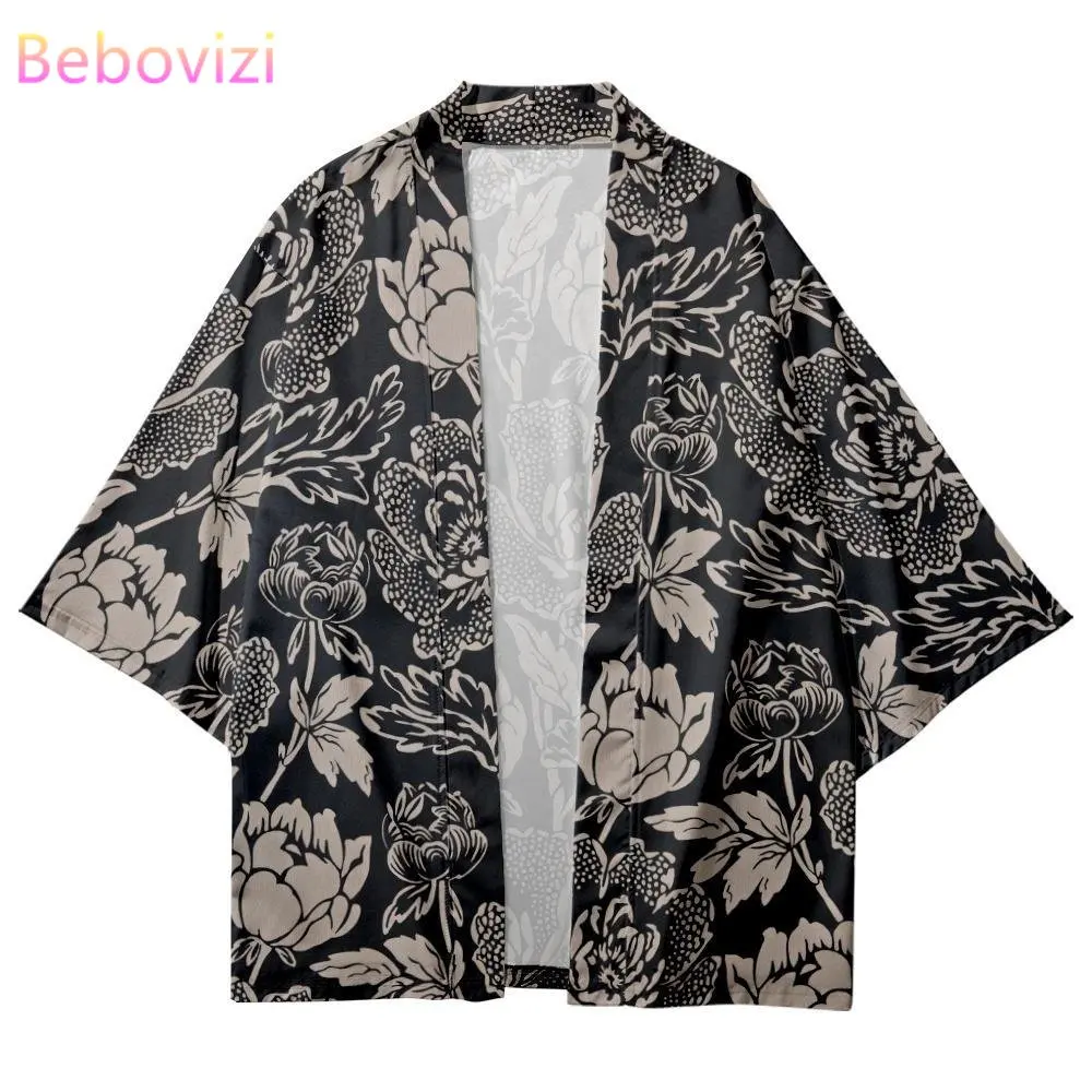 Fashion Vintage Flower Print Traditional Haori Robe Women Men Japanese Beach Yukata Clothing Cosplay Cardigan Shirts Kimono