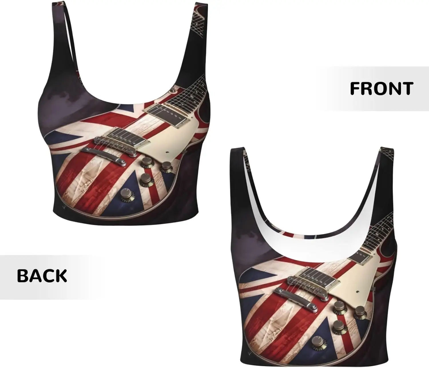 กีตาร์ธงอังกฤษพิมพ์สตรีกีฬาเสื้อกั๊กเต้นรําโยคะเสื้อกั๊กพิมพ์กีฬา Bra Top Vest