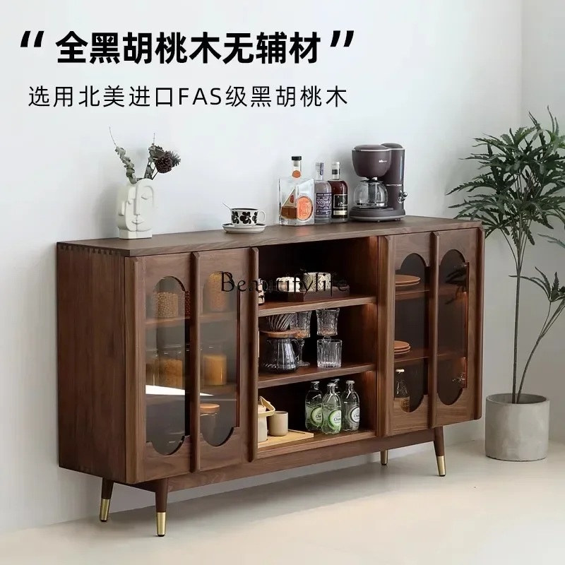 

yj7 Black walnut dining side cabinet, integrated storage against the wall, medieval light luxury and high-end senseL