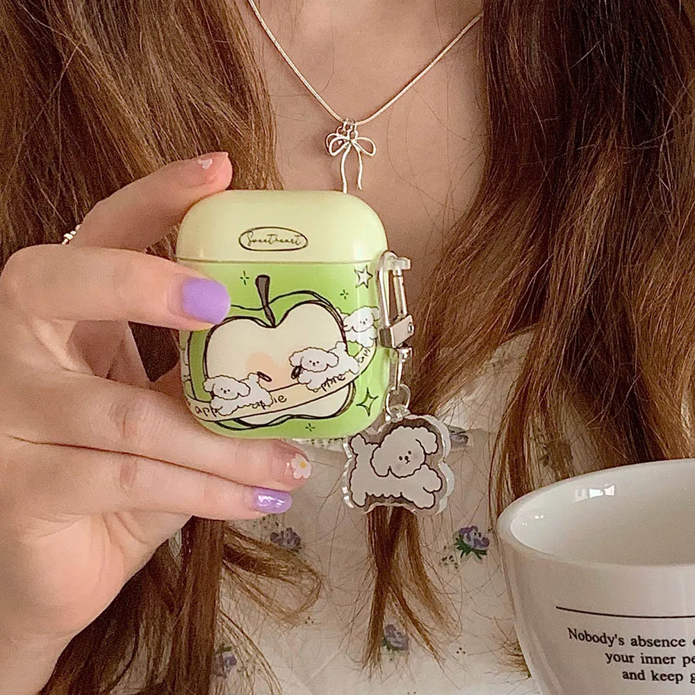 Matcha Green Apple Lovely Running Puppy Smooth Soft Cover Case For AirPods 1 2 3 Pro 2nd Bluetooth Charging Box Protection Cases