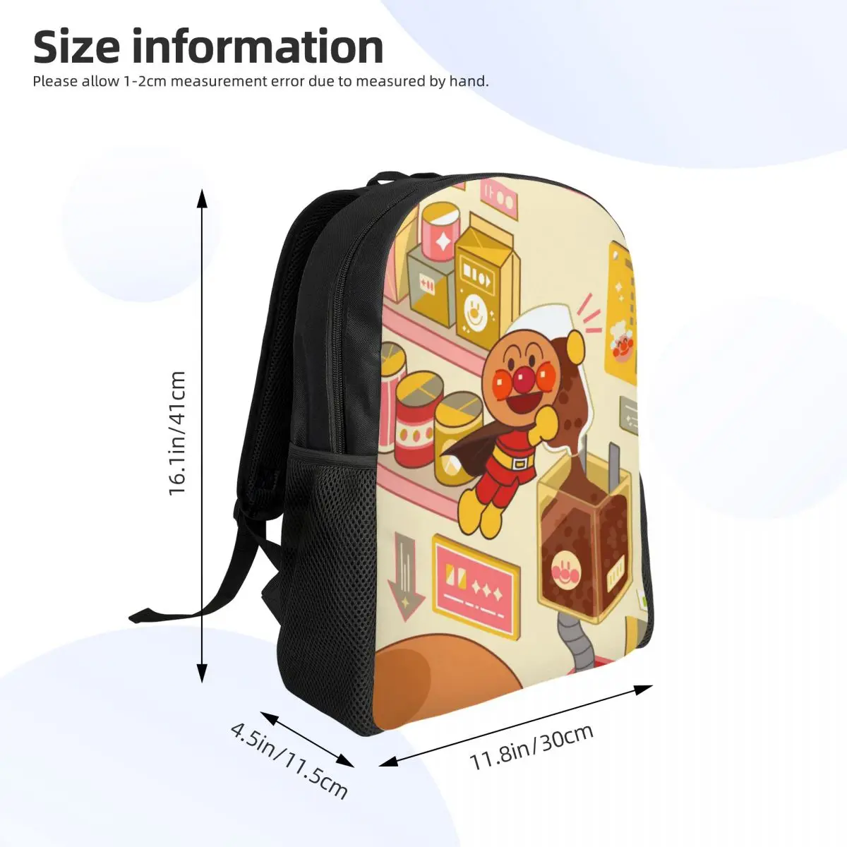Benutzerdefinierter Anpanmans-Rucksack mit 3D-Druck für Mädchen und Jungen, niedliche Cartoon-Schule, College-Reisetaschen, Männer und Frauen, Büchertasche, passend für 15-Zoll-Laptops