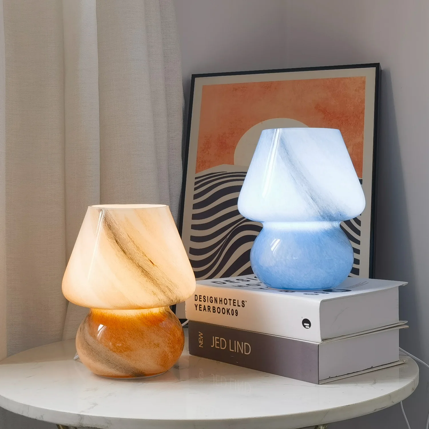 Handmade glass mushroom table lamp, creative bedside night light for children's rooms