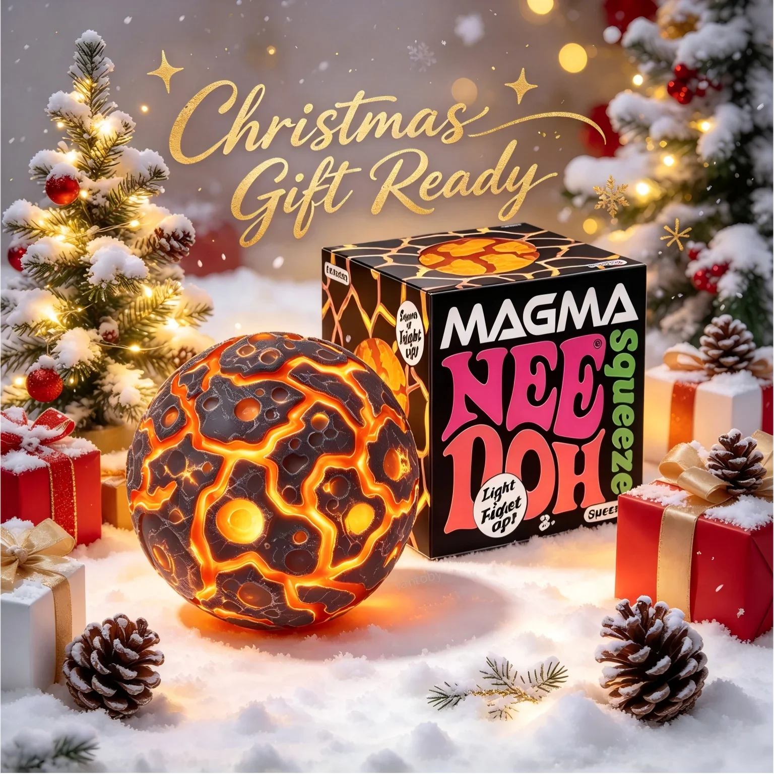 NeeDoh Glitter Magma Ball Crunch Stress Relief Toy Squeeze Toy Nice Cube Sensory Toy for Adults Christmas Gifts