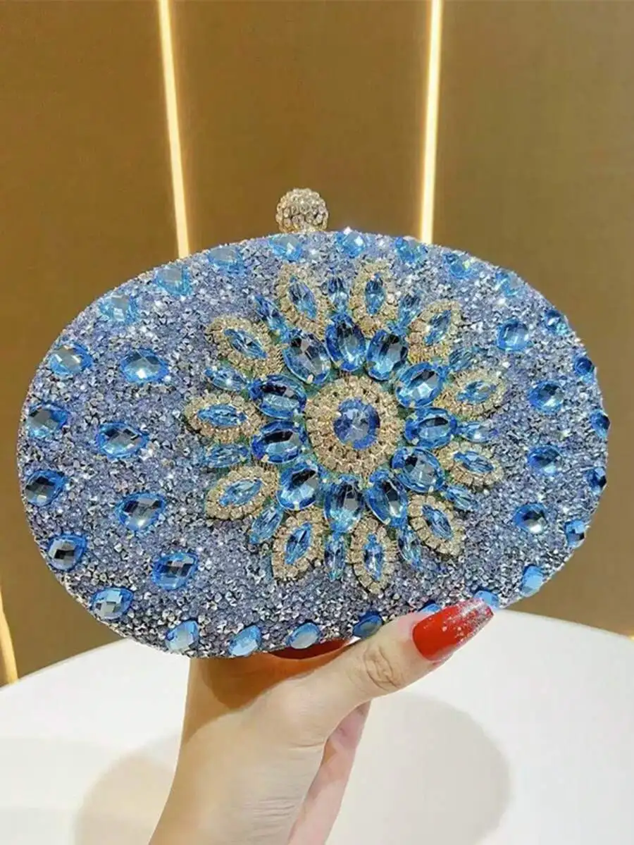 

Elegant Goose Egg Shape Crystal Embellished Clutch Bag For Formal Party Prom