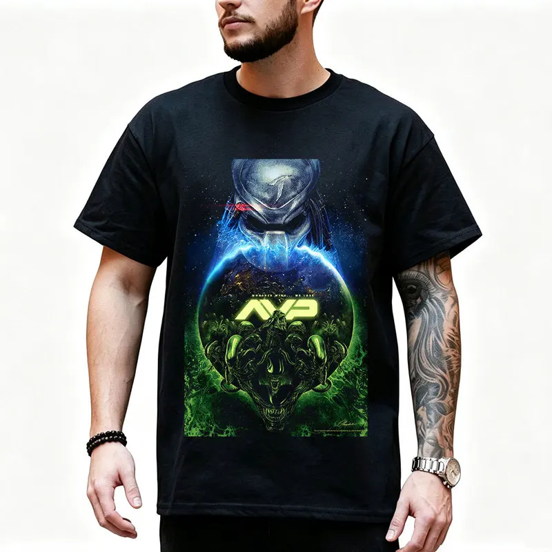 AVP Alien vs Predator Graphic T‑Shirt Xenomorph Yautja 80s Sci‑Fi Horror Movie Tee Unisex Short Sleeve Fan Gift Streetwear Tops