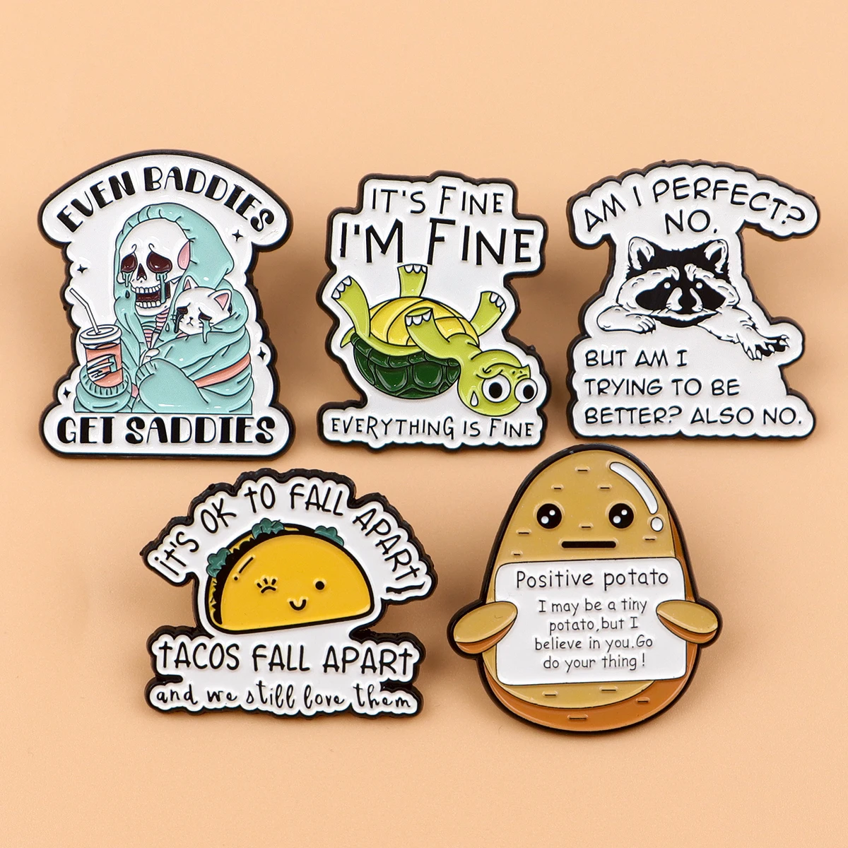 Cartoon Animals Enamel Pin Cute Turtle Raccoon Badges on Backpack Funny Quotes Brooch Lapel Pins Cosplay Accessories Toys Gift