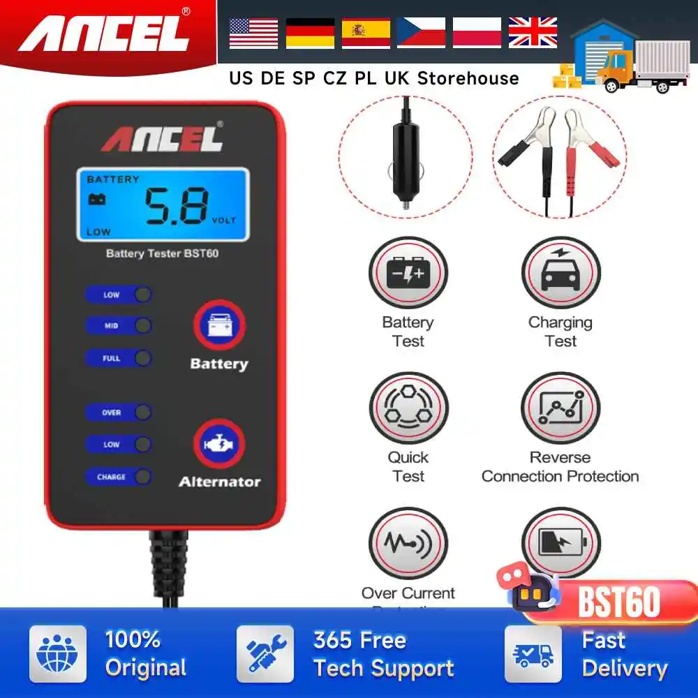 

ANCEL BST60 Automotive Battery Test 12V 100-2000CCA Battery System Analyzer Cranking Circuit load Quick Test Car Battery Tool