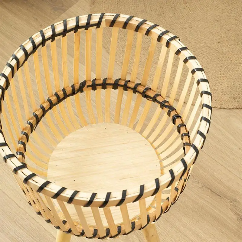 Woven Plant Stand With Legs Decorative Wooden Planter Holder With Handwoven Bamboo Basket For Indoor Plants Potted Plants Flower