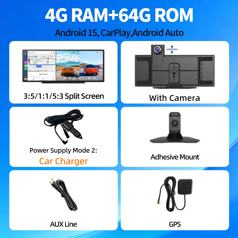 Imagebon Android 15 11.4" P70 Plus Gemini AI Videorecorder Draadloze Carplay Android Auto GPS Nachtzicht 24H Parkeermonitor