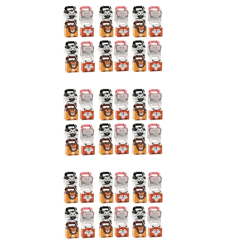 AB47-60Pcs Animal Party Bags, Paper Gift Bags, Small Paper Bags For Kids Party, 4 Designs Jungle Theme Birthday Party