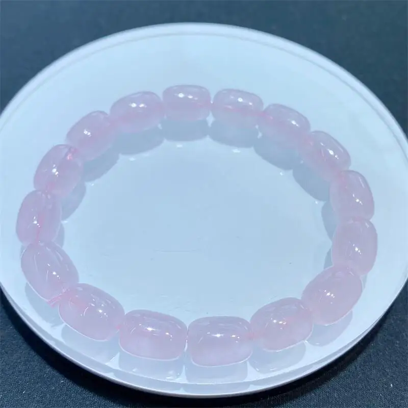 8X11MM Natural Rose Quartz Bucket Bead Bracelet Fashion Energy Stone Reiki Healing Crystal Strand Fengshui Gift 1PCS