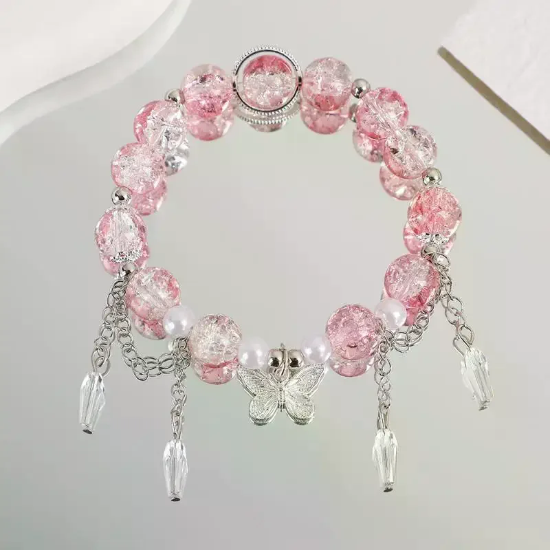 Korean Ink Colorful Sun Moon Butterfly Bracelets Bead Tassel Bracelet For Women Fashion Sweet Versatile Wedding Birthday Jewelry