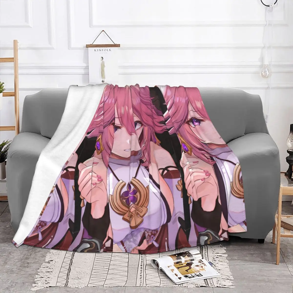 Genshin Blanket Velvet All Season Sexy Miko Yae Breathable Super Warm Throw Blankets For Car Couch Bedspread