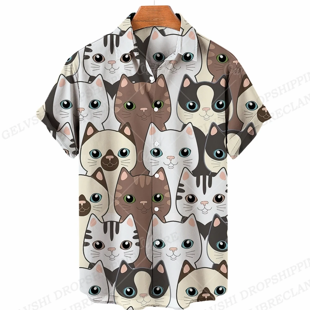 2023 Summer Men Women Hawaiian Shirt Shape 3D Printed Shirt Fashion Shirt Beach Shirt Men\'s Vacation Shirt Animal Clothing Cat