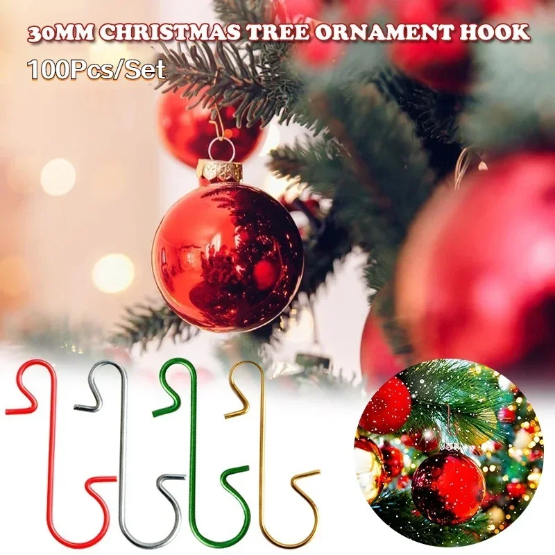 100Pcs Christmas Ornament Metal S-Shaped Hooks Holders Tree Ball Pendant Hanging Decoration for Home Navidad New Year