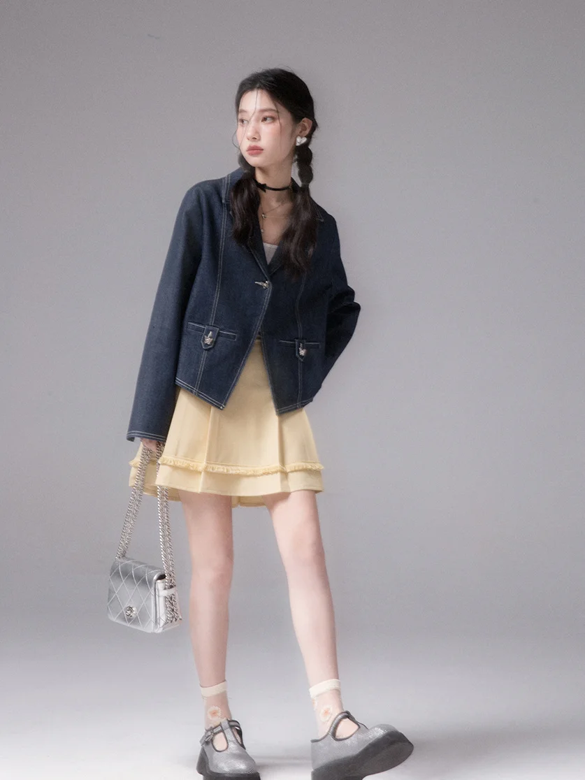 Harajuku Streetwear Denim Jacket Vintage Design Loose Jean Coat Women High Quality Long Sleeve American Outwear