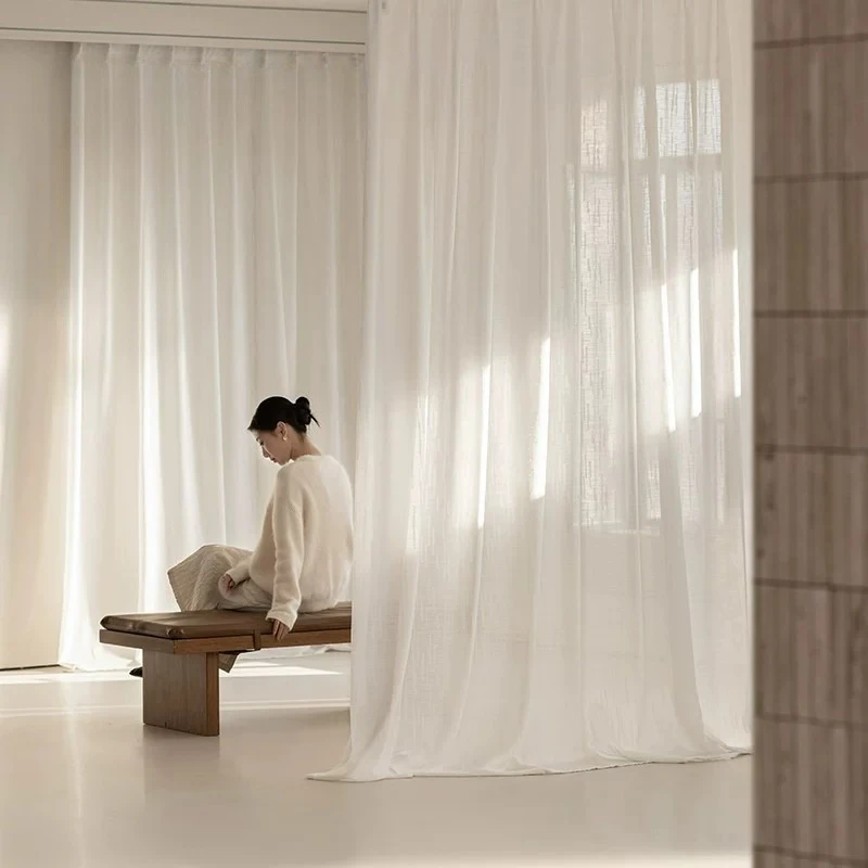 French Jacquard Tulle White Linen Texture Curtains for Living Dining Room Bedroom Transparent Light Not Transparent People Decor