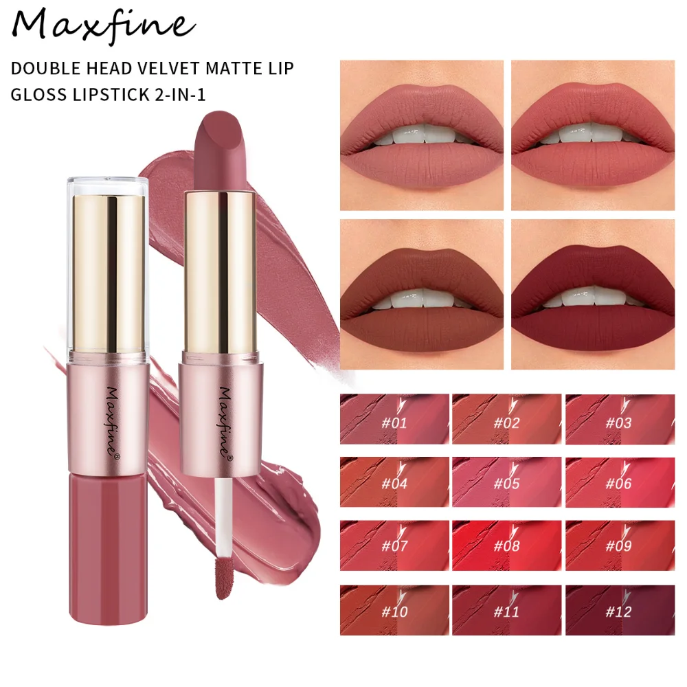 2-in-1matte Lippenstift Dubbele Kop Waterdichte Langdurige Lipgloss 24 Uur Non-Stick Cup Lipgloss Niet Vervagende Afwerking Lippenstift