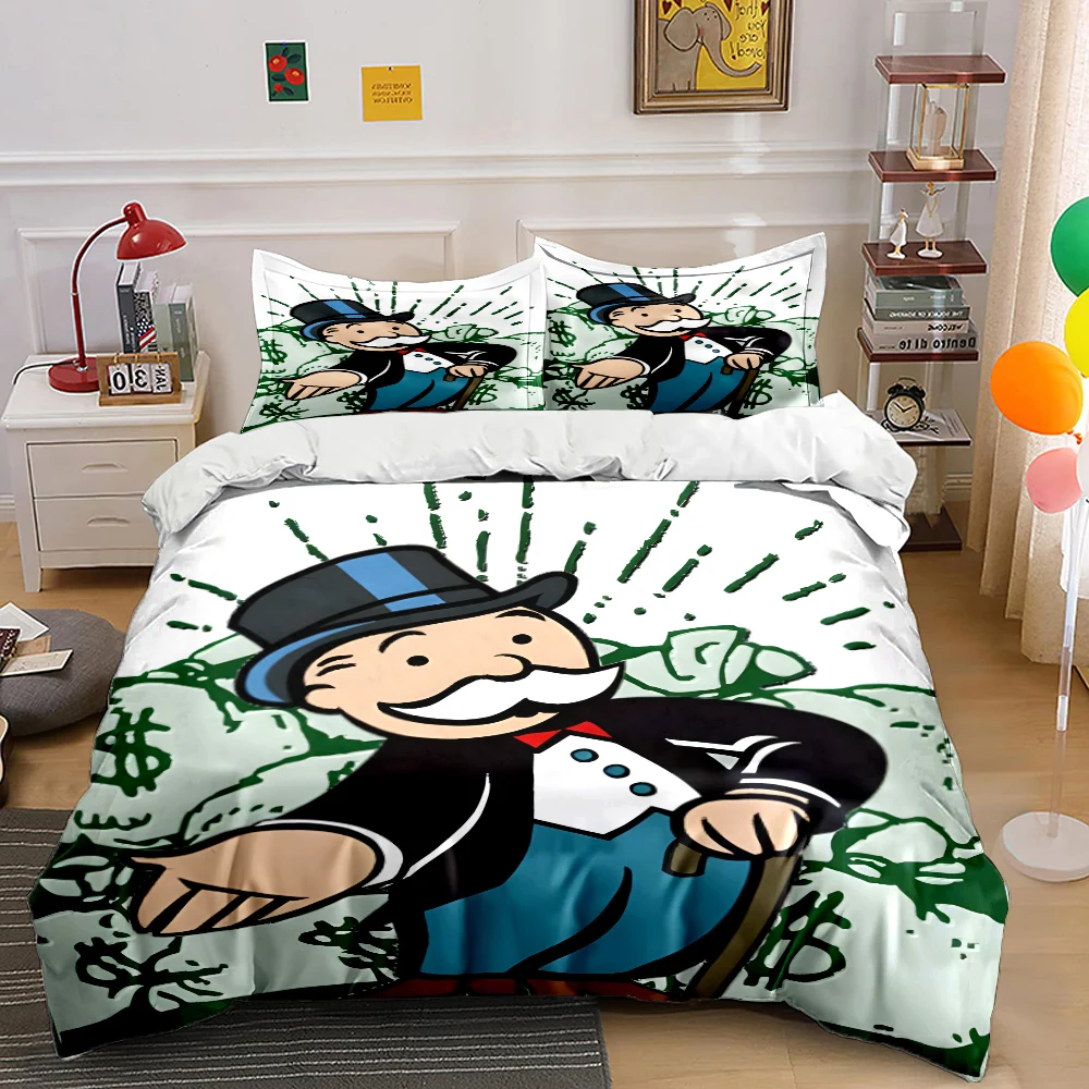 Fun Millionaire Game Dollar Cartoon Print Bedding Set 1 Duvet Cover 2 Pillowcases for Adult and Children Luxury Gift Full Size
