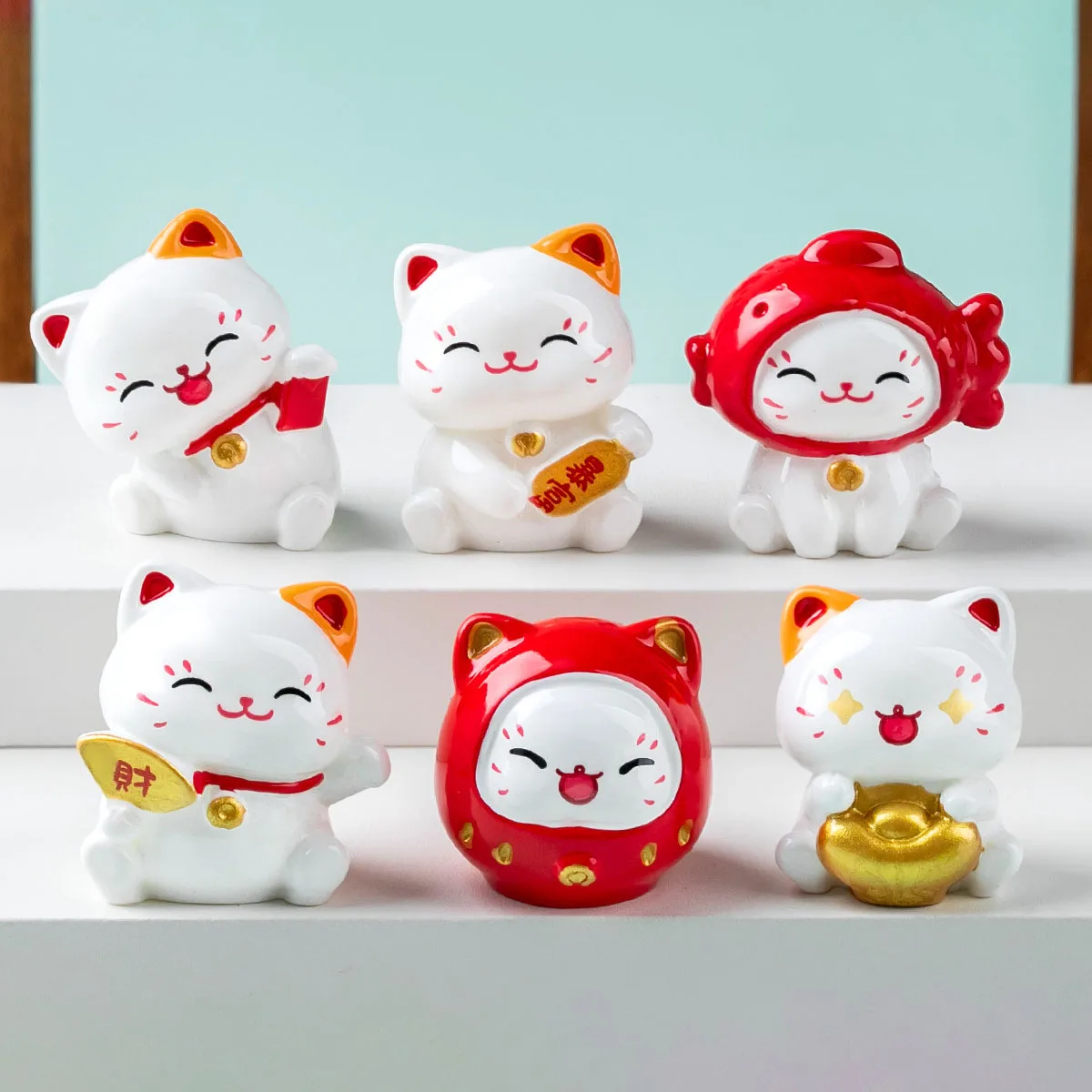 Figuras de Resina de Gato de la Suerte Adorables, Accesorios DIY para Caja Sorpresa, Mini Gato Daruma, Adornos para Coche, Decoración de Escritorio, Colgante para Llavero, Regalos
