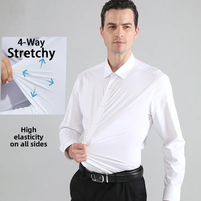 

Высокоэластичный шелковый гладкий мужской топ на пуговицах Sl Muscle Slim Fit Busin Sle Long Sve Pure Color Casual irt