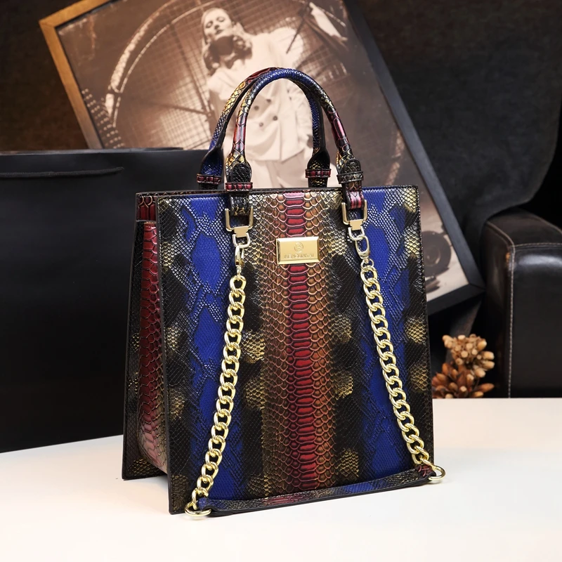 2023 New Cowhide Leather Women Handbags Fashion Female Chain Serpentine Portable Tote Bag Ladies Shoulder Messenger Bags Luxury