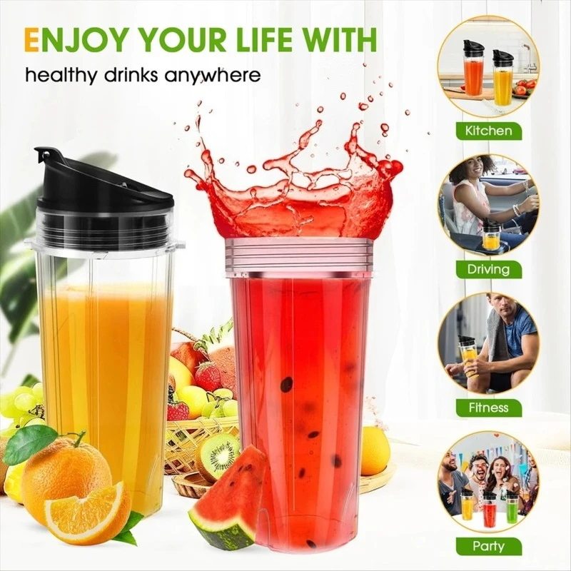 16Oz Blender Replacement Cups with To-Go Lids, Compatible with QB3001SS Series