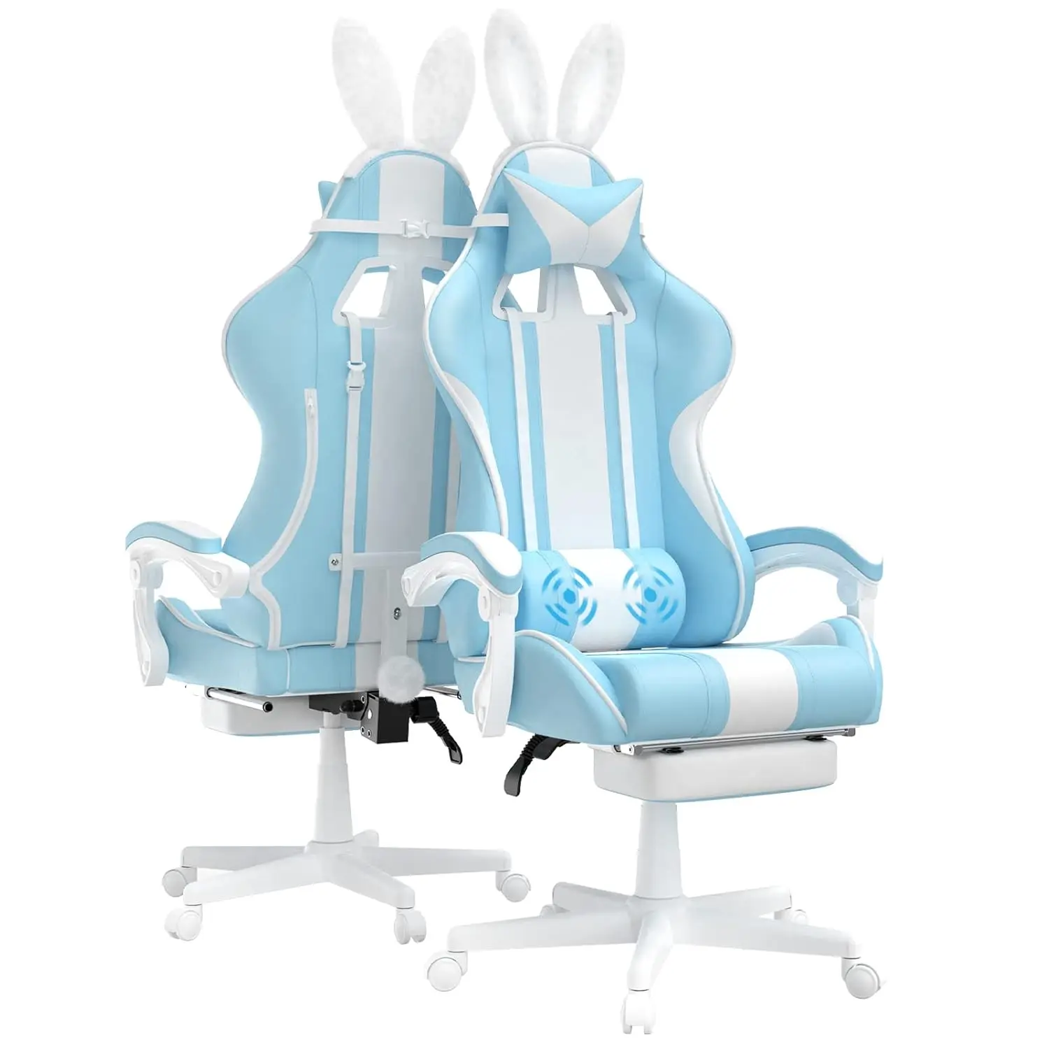 

Blue Gaming Chair with Bunny Ear, Cute Massage Gaming Chairs for Adults & Teens, Office PC Gamer Chair with, Customized