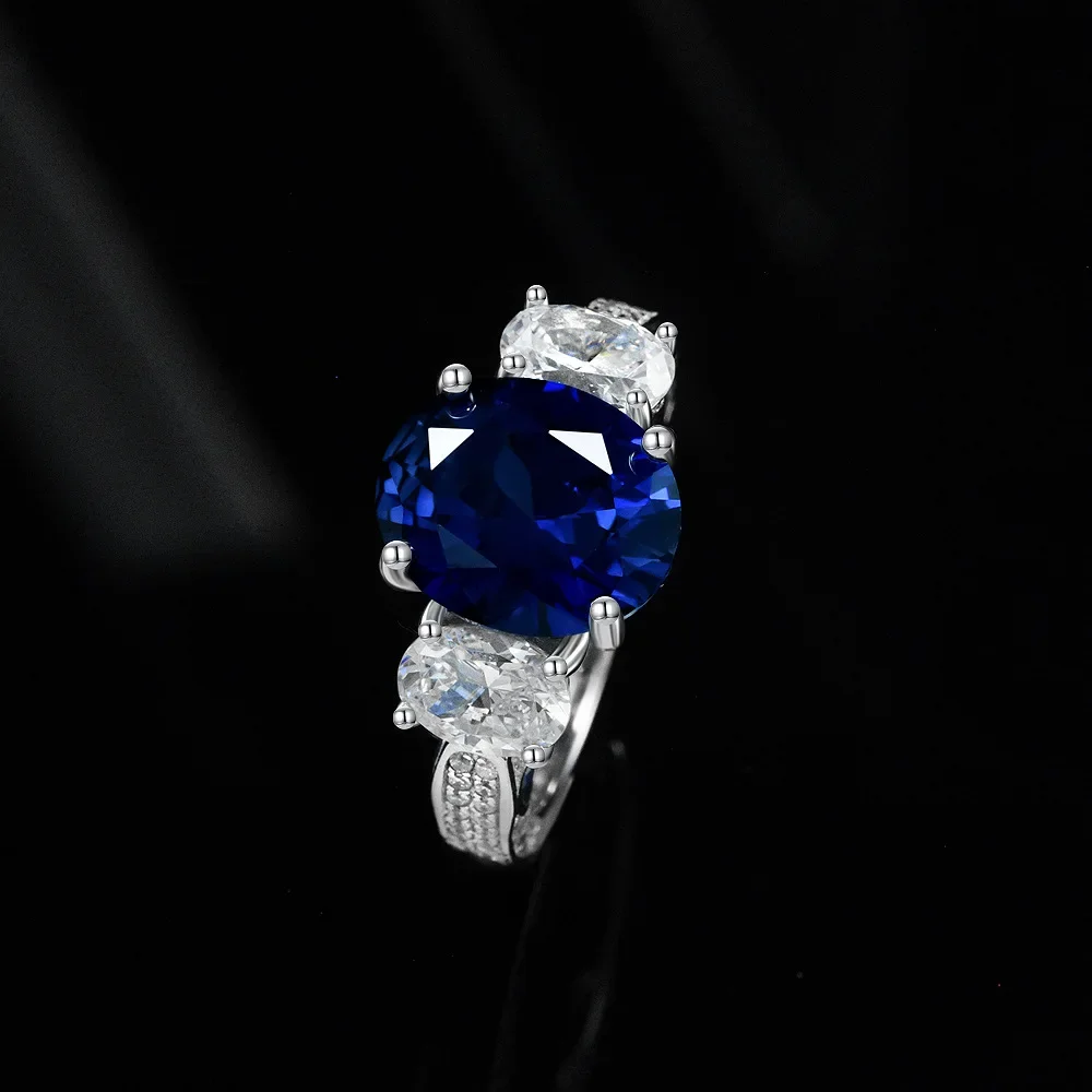 

2025 S925 silver 5ct egg shaped cultivated blue treasure 10 * 12mm popular goddess temperament OL ring wedding jewelry