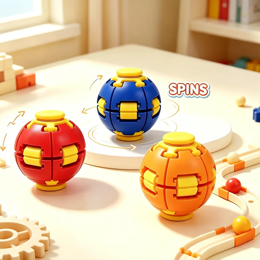 New Press-to-Spin Gear Fidget Ball,Movable Fidget Spinner,Anxiety Stress Relief Toy,Creative Desktop Ornament Model &Gift