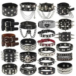 Punk Hip Hop Rock PU Leather Bracelet Unisex Trendy Chain Skull Pentagram Rivet Bracelet Party Jewelry Accessories 2024